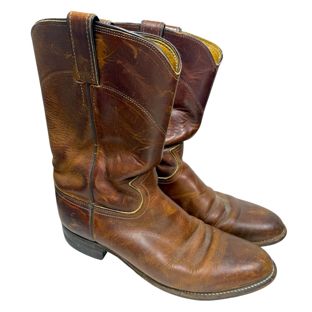 Justin Boots Vintage Chestnut Color Leather Cowboy Boots Sz 8.5